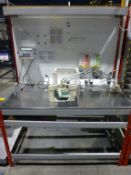 Stainless steel topped 1520mm x 730mm x 940mm work table with back panel, overhead lighting, power/