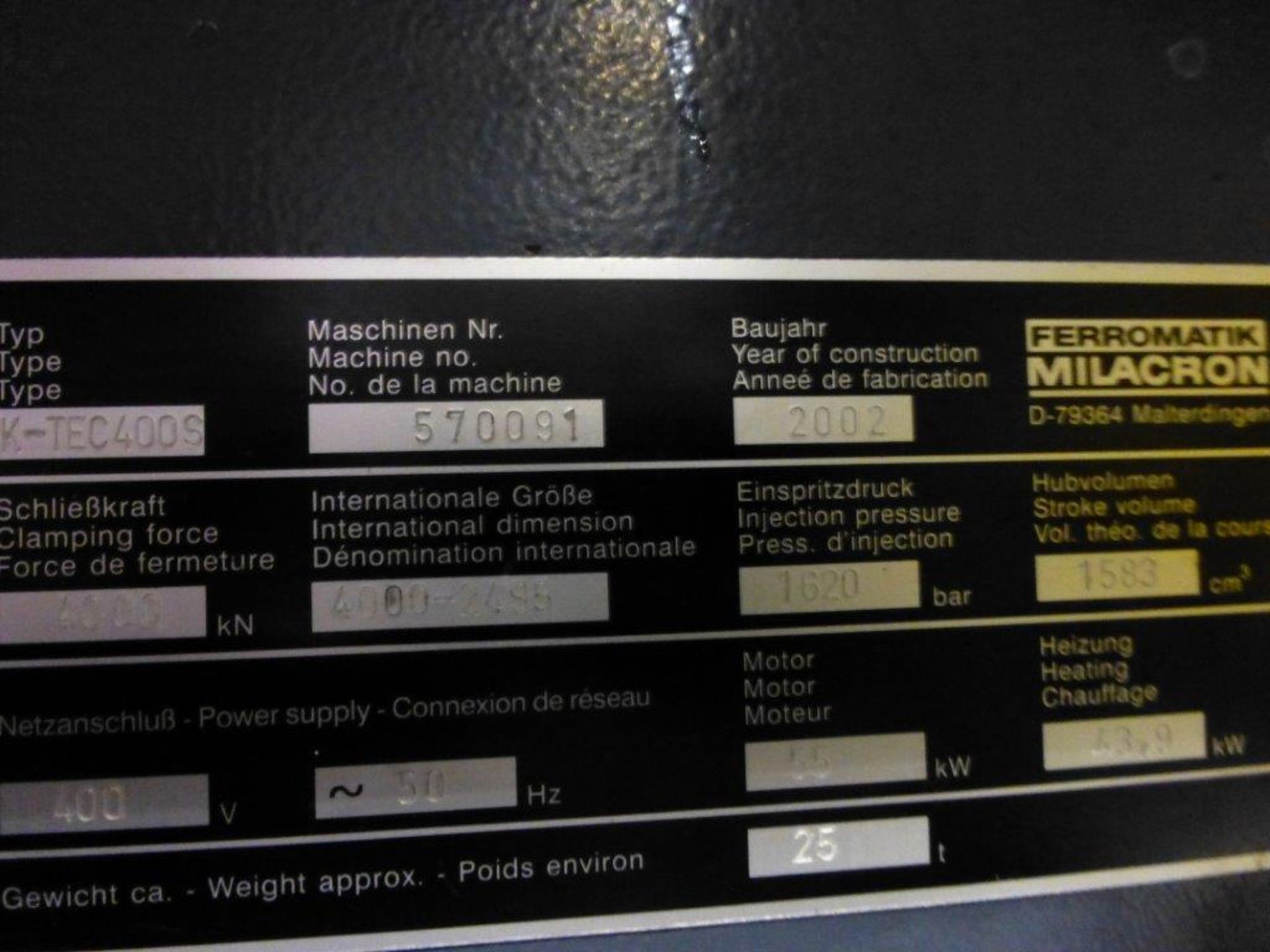 Ferromatik Milacron Ktec 400S CNC Plastic Injection Moulding Machine Serial No: 570091 (2002) with - Image 4 of 4