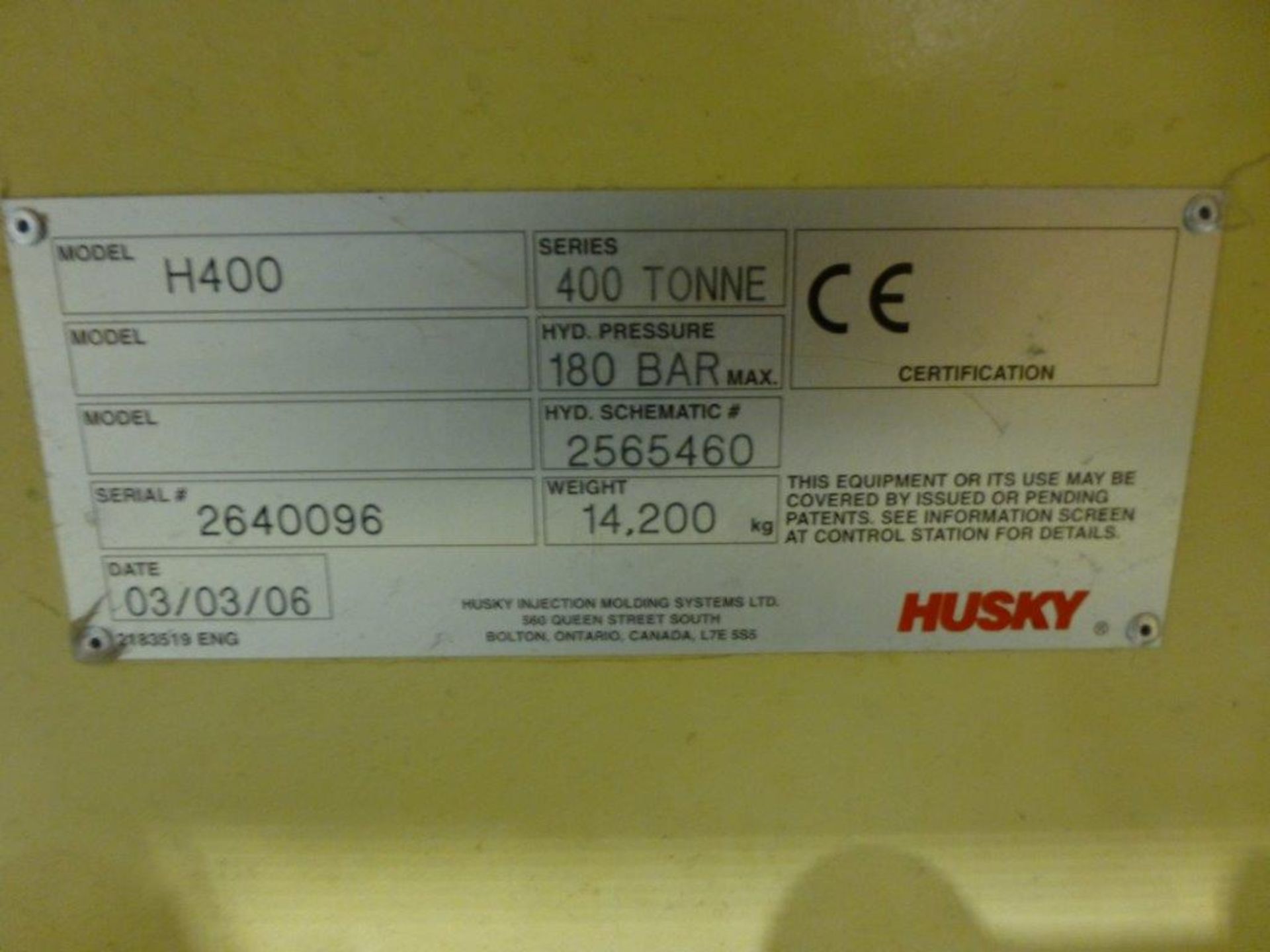 Husky H400 RS115/100 CNC plastic injection moulding machine ,serial No. 260096 (2003) with 400 - Image 7 of 7