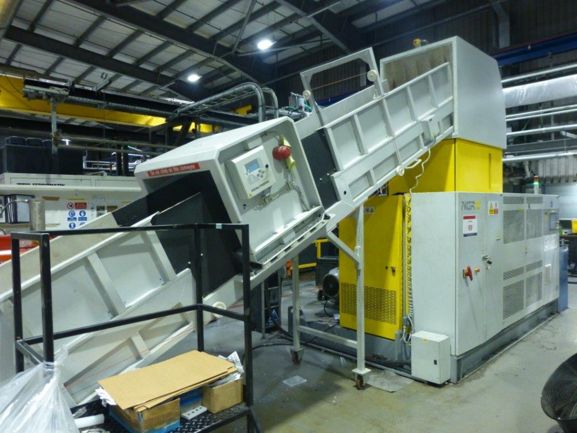 NGR Palletising & Recycling Line, comprising SM 5.6m x 800mm elevating Infeed conveyor, Mesutronic