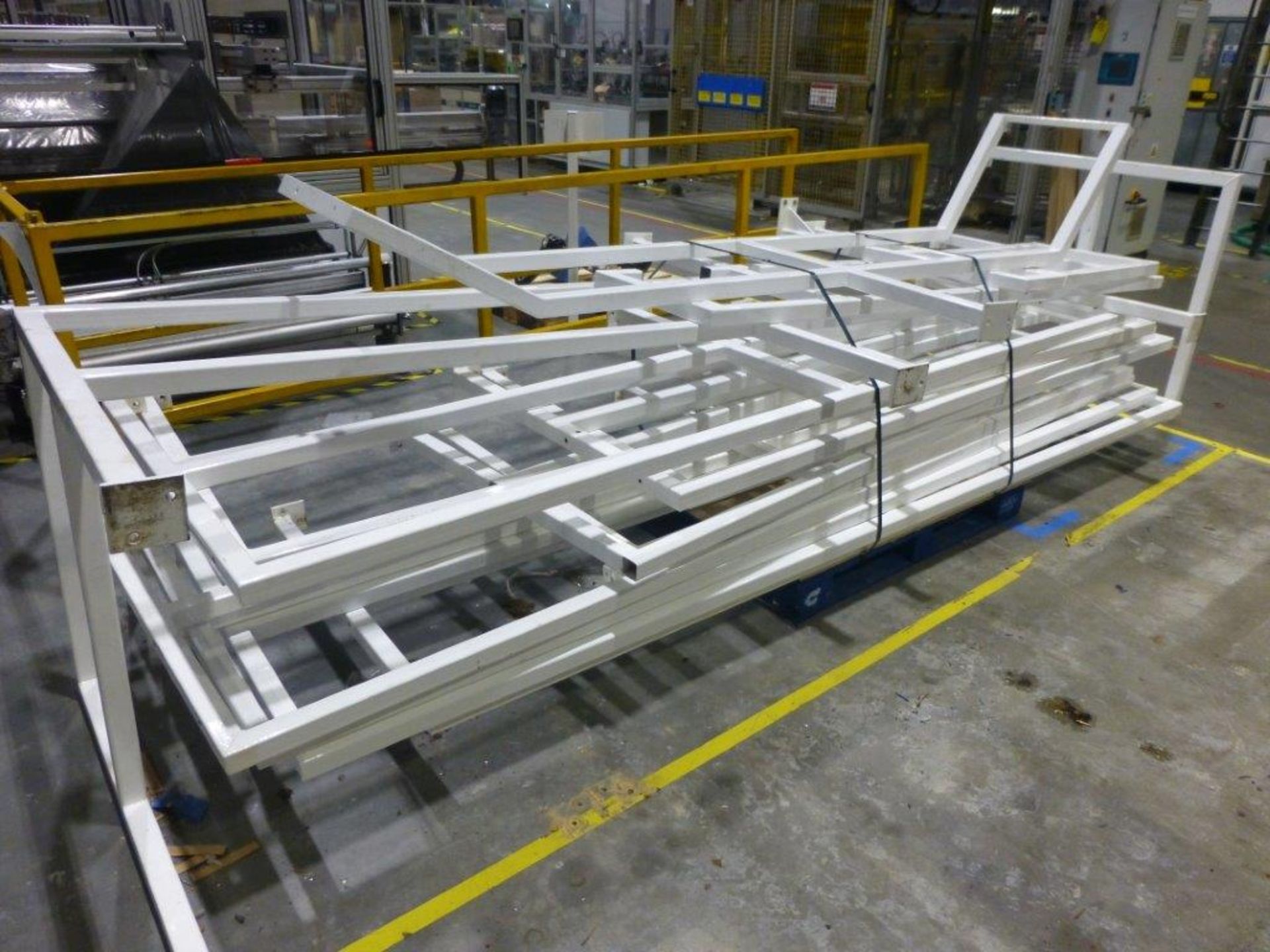 Approximately 40 linear metre 11 section steel fabricated 1100mm high machine/handrail guarding