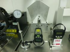 2 Mecmesin Compact 200N force gauges on purpose built stands with dial gauge on suction base stand