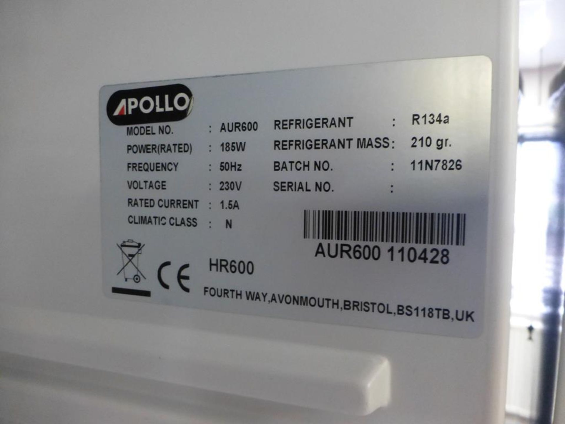 Apollo AUR600 larder fridge, 780mm x 700mm x 1890mm - Image 3 of 3
