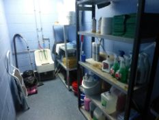 Contents to cleaning store to include, 2 Numatic tub Vacuum cleaners, 2 single bays of racking, 2