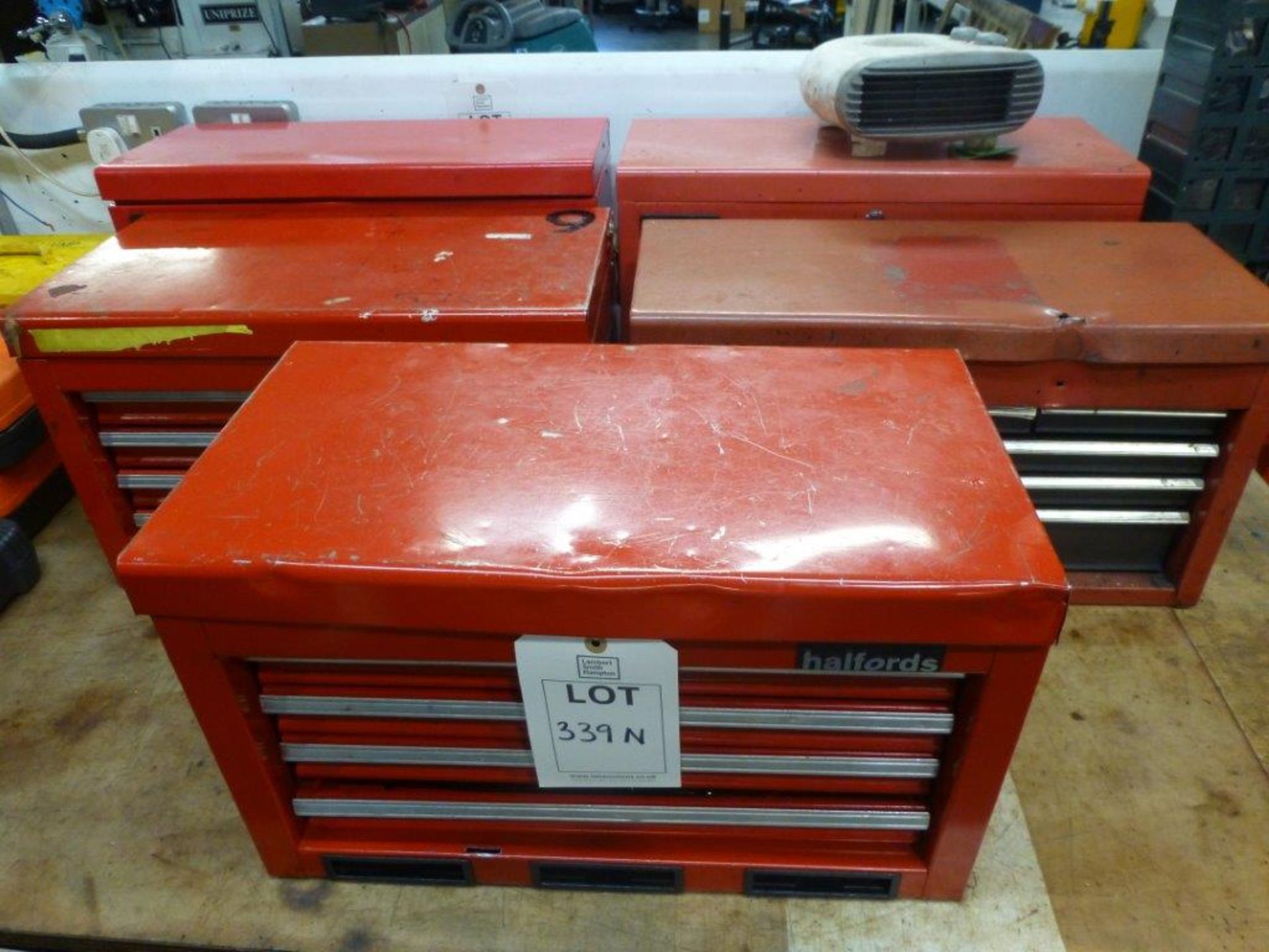 5 assorted benchtop tool cabinets
