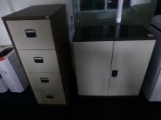 Steel 1m high double door cupboard and steel 4 drawer filing cabinet