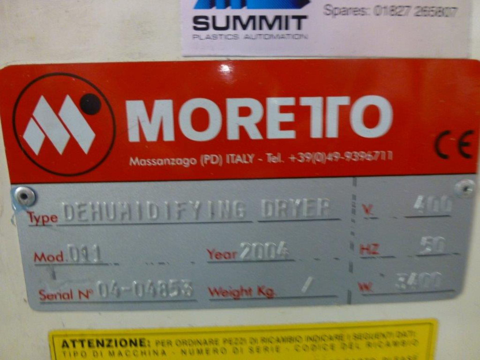 Moretto TC100 mobile bottom opening hopper with Moretto, D11 de-humidifier/dryer (2004) on mobile - Image 3 of 3