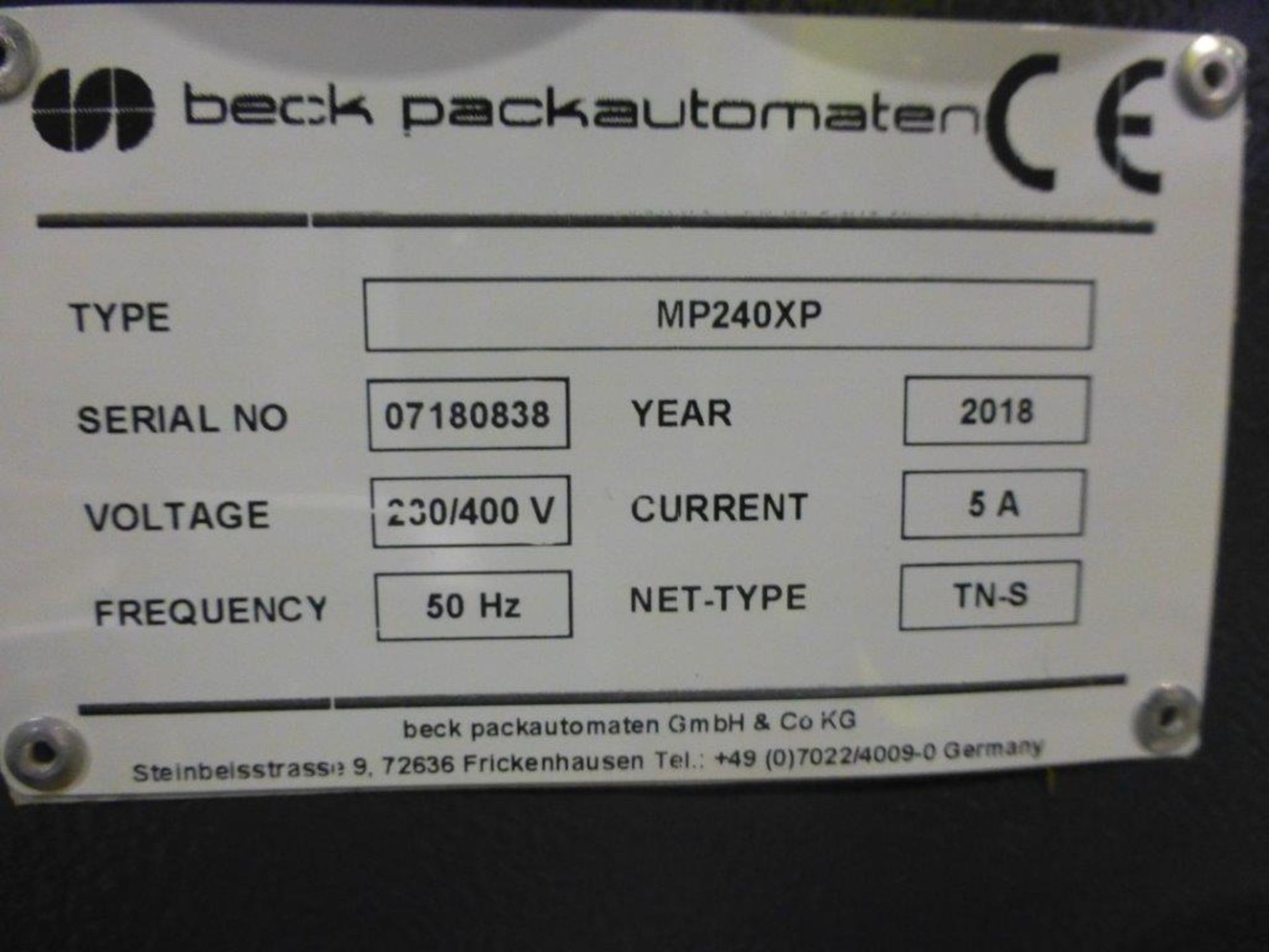 Beck Packautomaten MP240XP overwrapper Serial No: 07180838 (2018). Please note: A mandatory lift out - Bild 5 aus 5