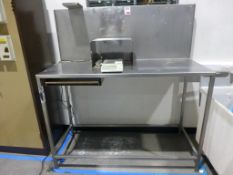 Stainless steel 1500mm x 600mm x 1050mm work table with splashback panel and keyboard drawer