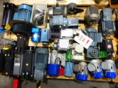 18 assorted spare electric motors and gearboxes on one pallet