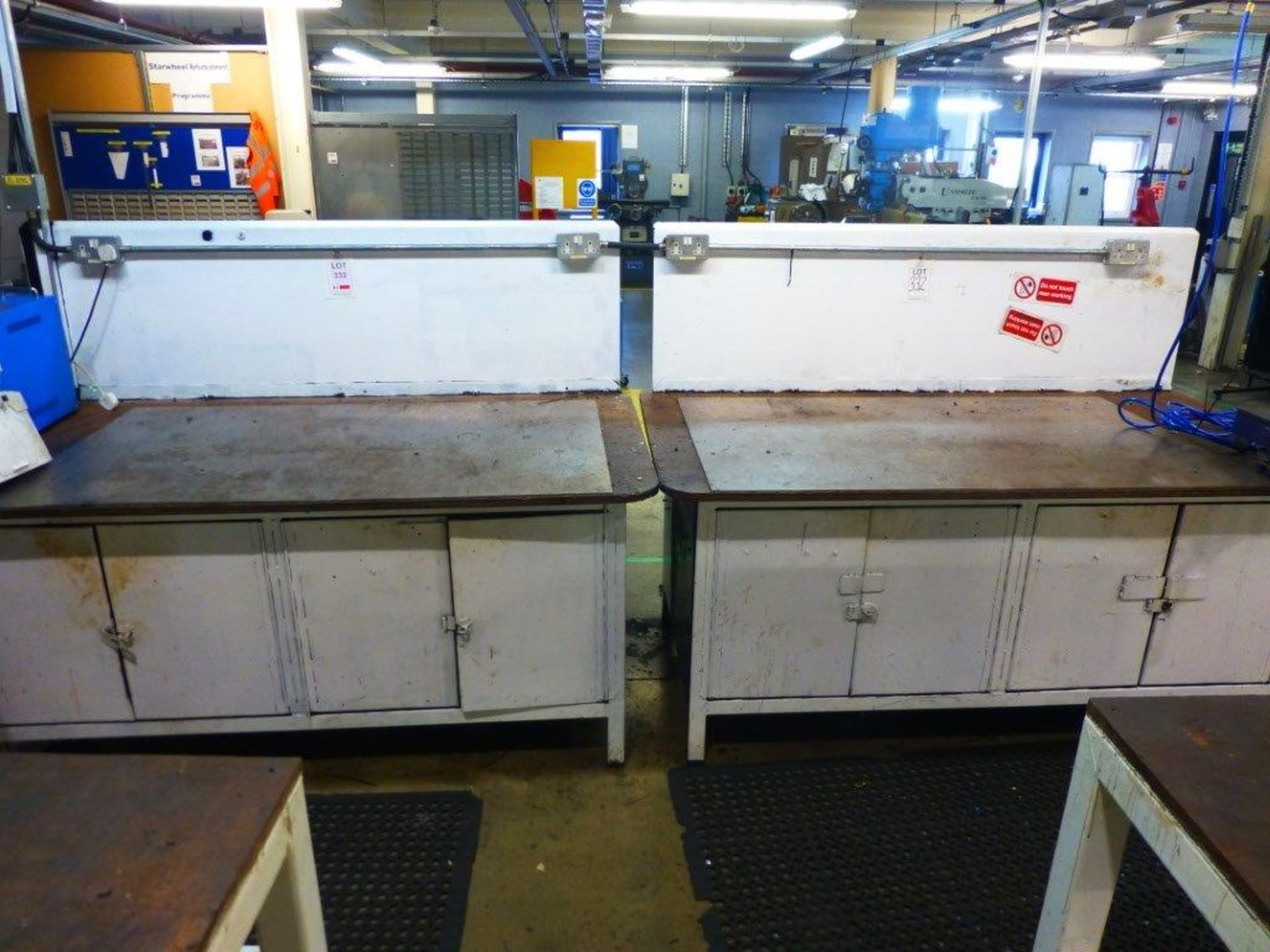 2, 2000mm x 1000mm x 800mm work benches with engineers vices