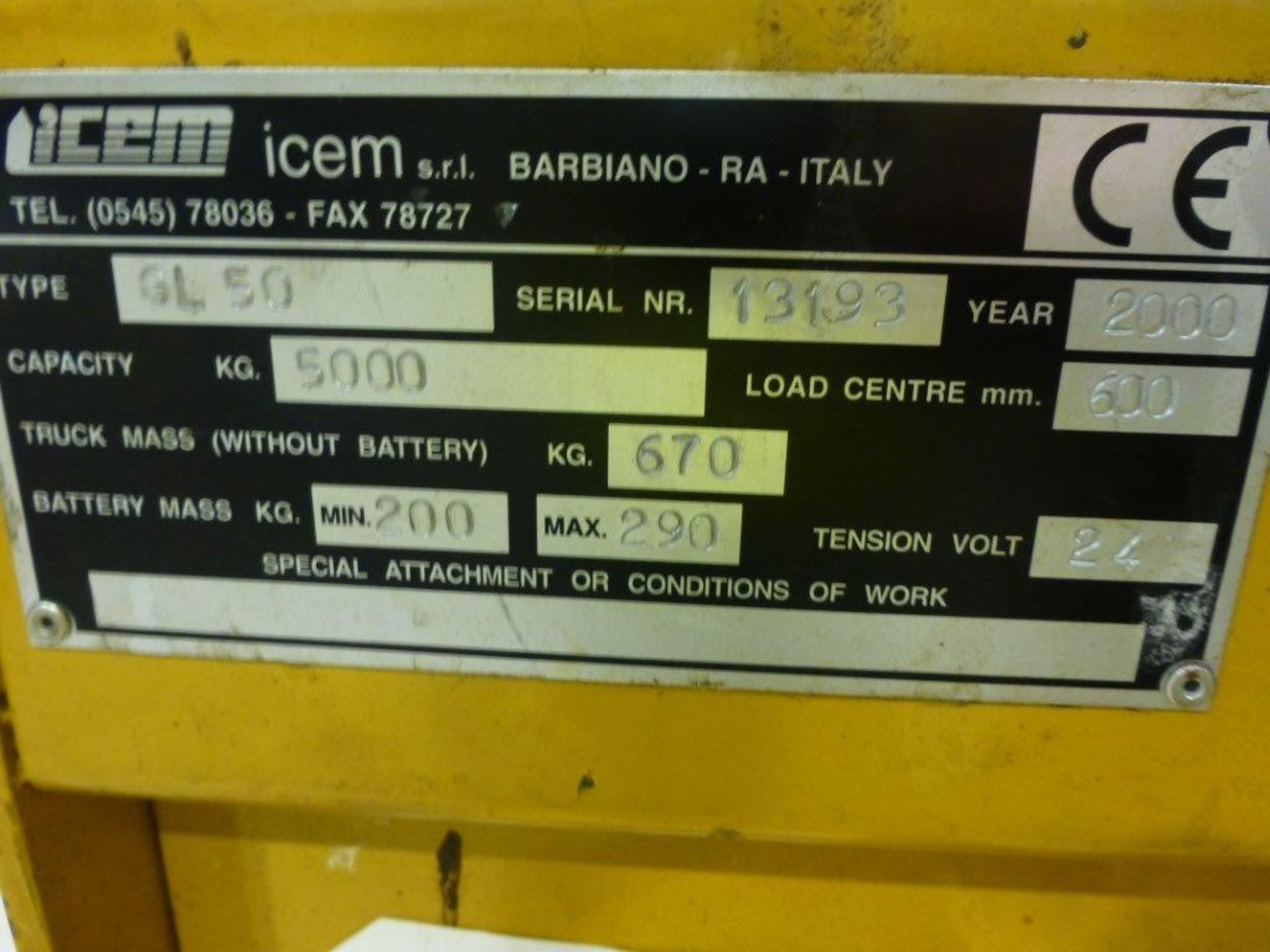 Icem GL50 5000kG pedestrian operated electric pallet truck, serial No 13193 (2000) - Image 3 of 3