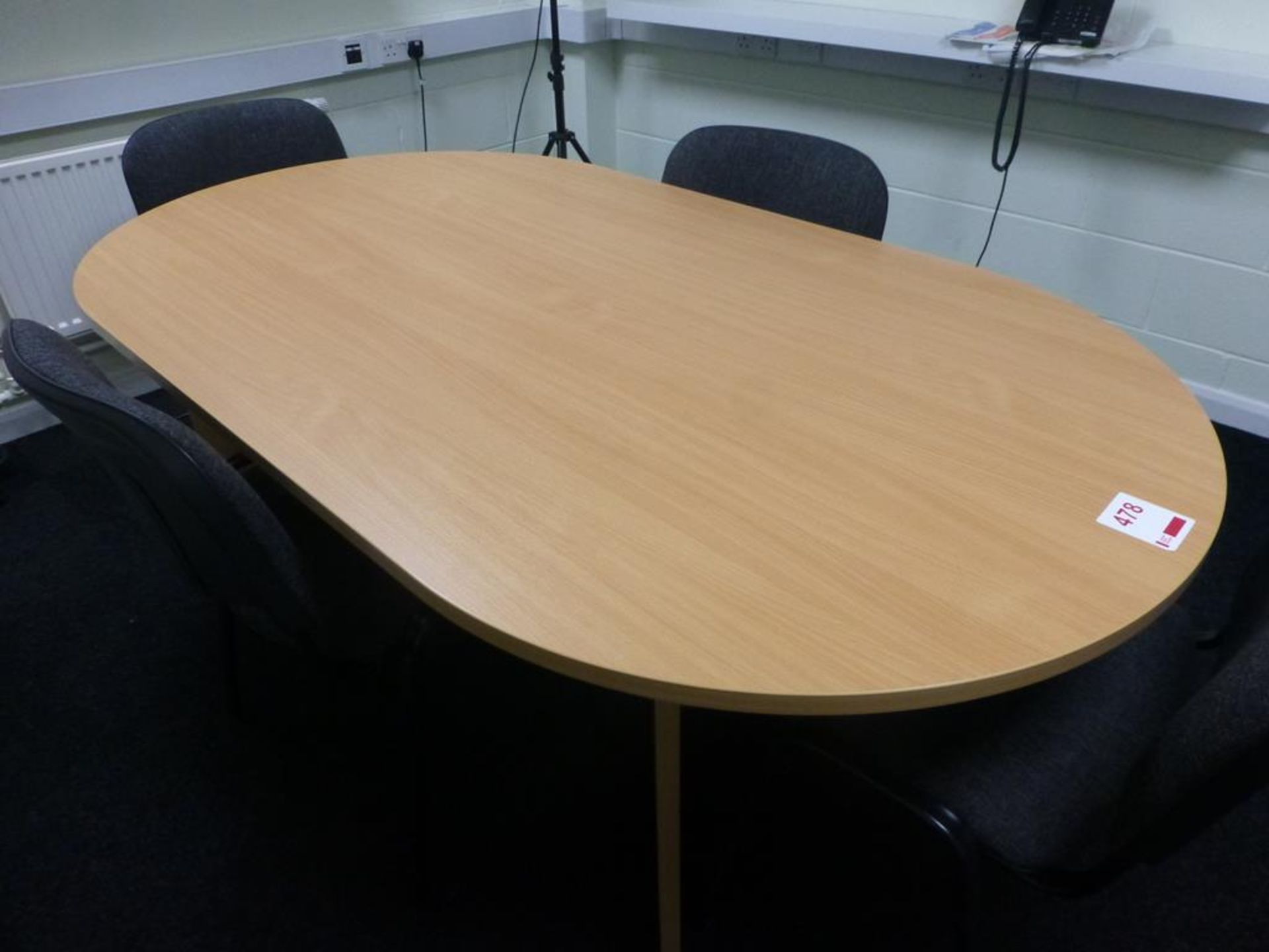 Cherry effect 1800mm x 1000mm oval meeting table with 4 black fabric upholstered side chairs - Image 2 of 2