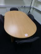 Cherry effect 1800mm x 1000mm oval meeting table with 4 black fabric upholstered side chairs