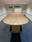4 section cherry effect D-end stand-up meeting table 4800mm x 1200mm with 5 steel 400mm risers and