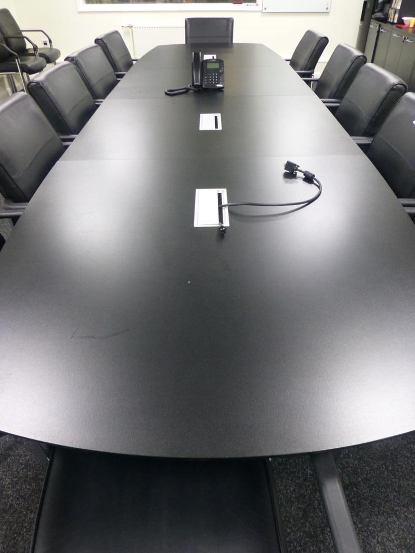 4.2m x 1.2m four section satin black finish barrel shaped boardroom table