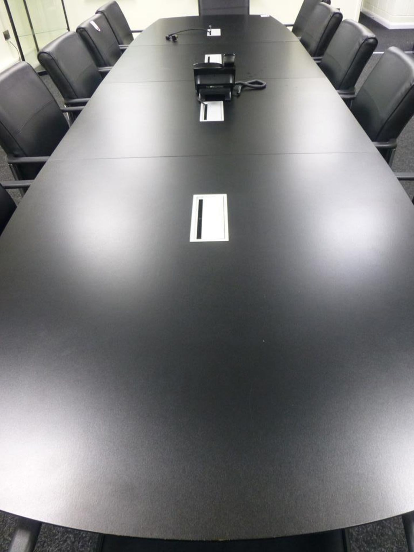 4.2m x 1.2m four section satin black finish barrel shaped boardroom table - Image 2 of 3