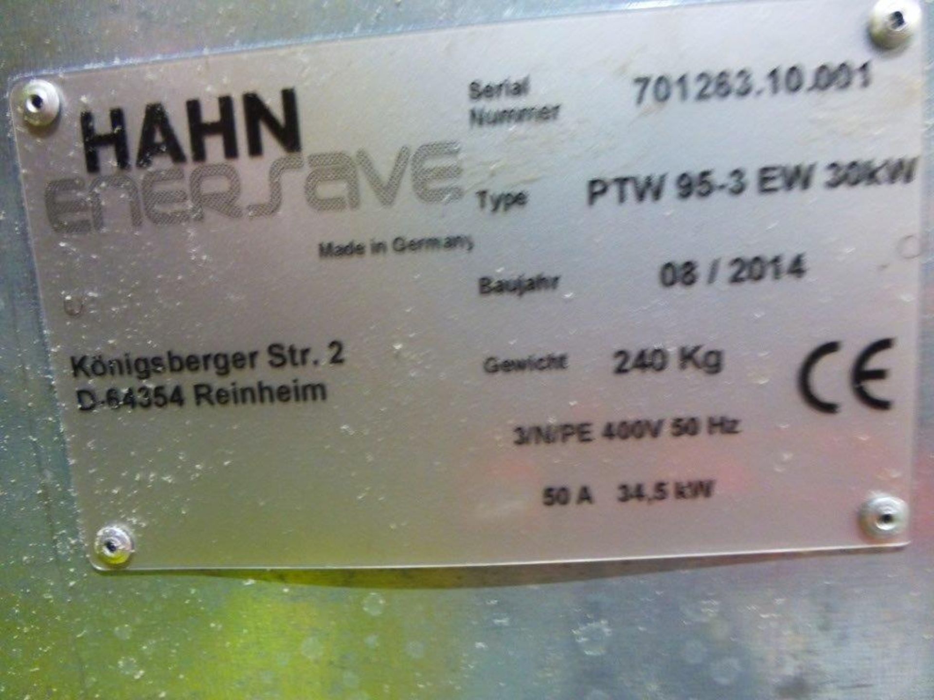 Hahn Enersave PTW-95-3EW 30kW, temperature control unit, serial no 701263.10.001 (2014) (A Risk - Bild 2 aus 2
