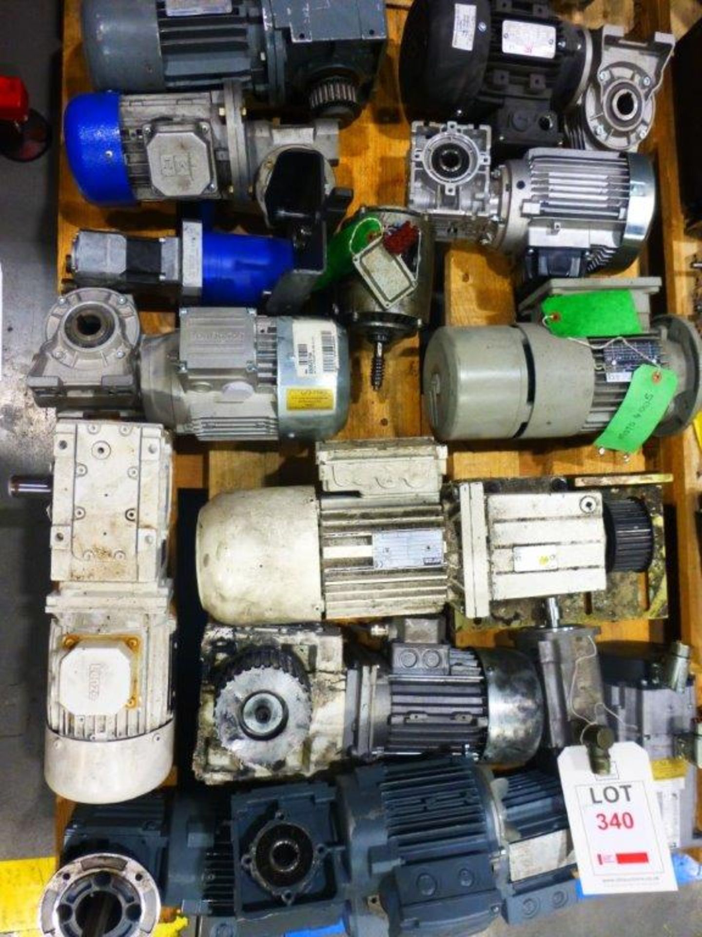 17 assorted spare electric motors and gearboxes on one pallet