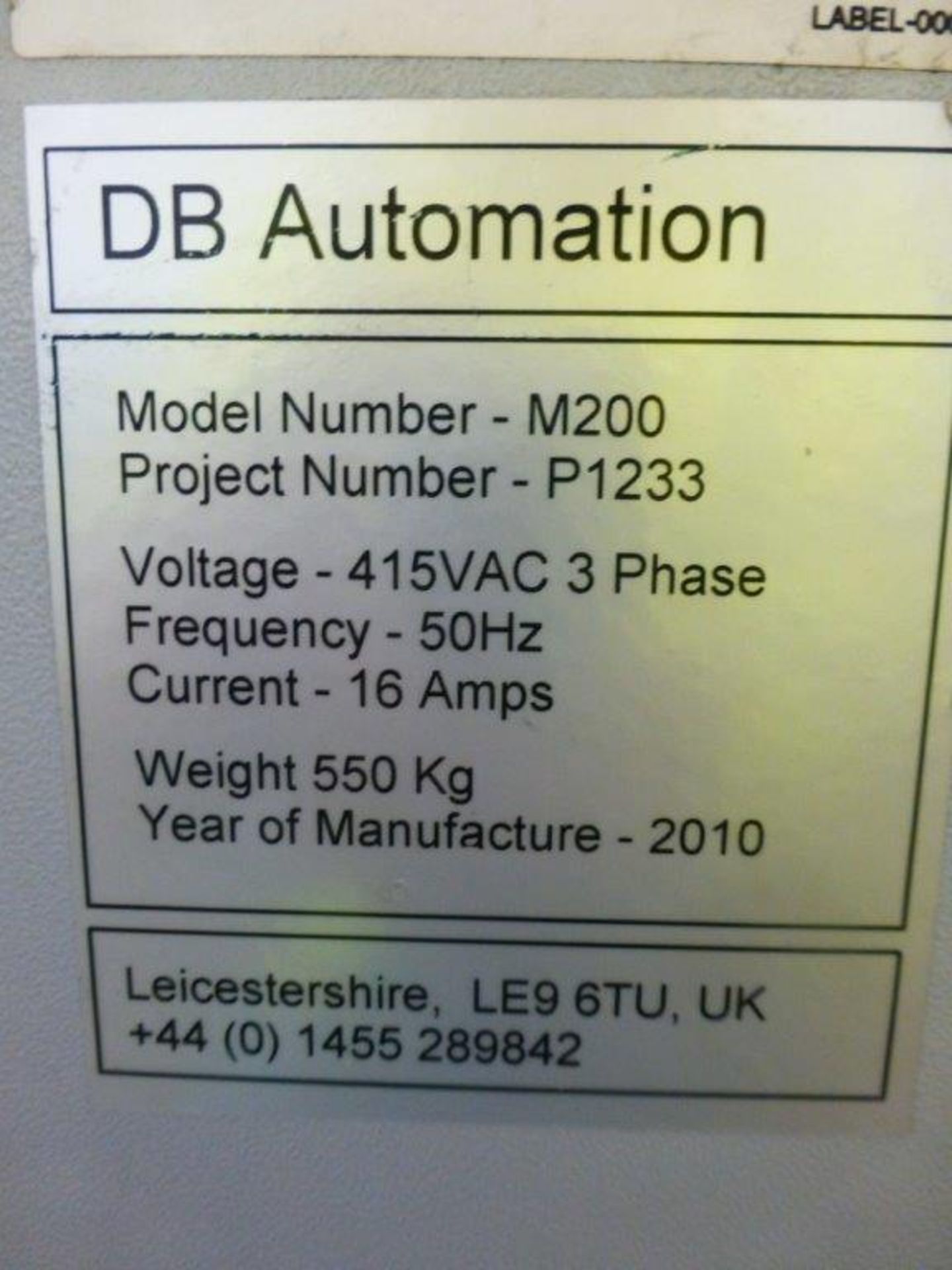 DB Automation M200 foil printer, serial no B1233 (2010) incomplete for spares only - Image 5 of 5