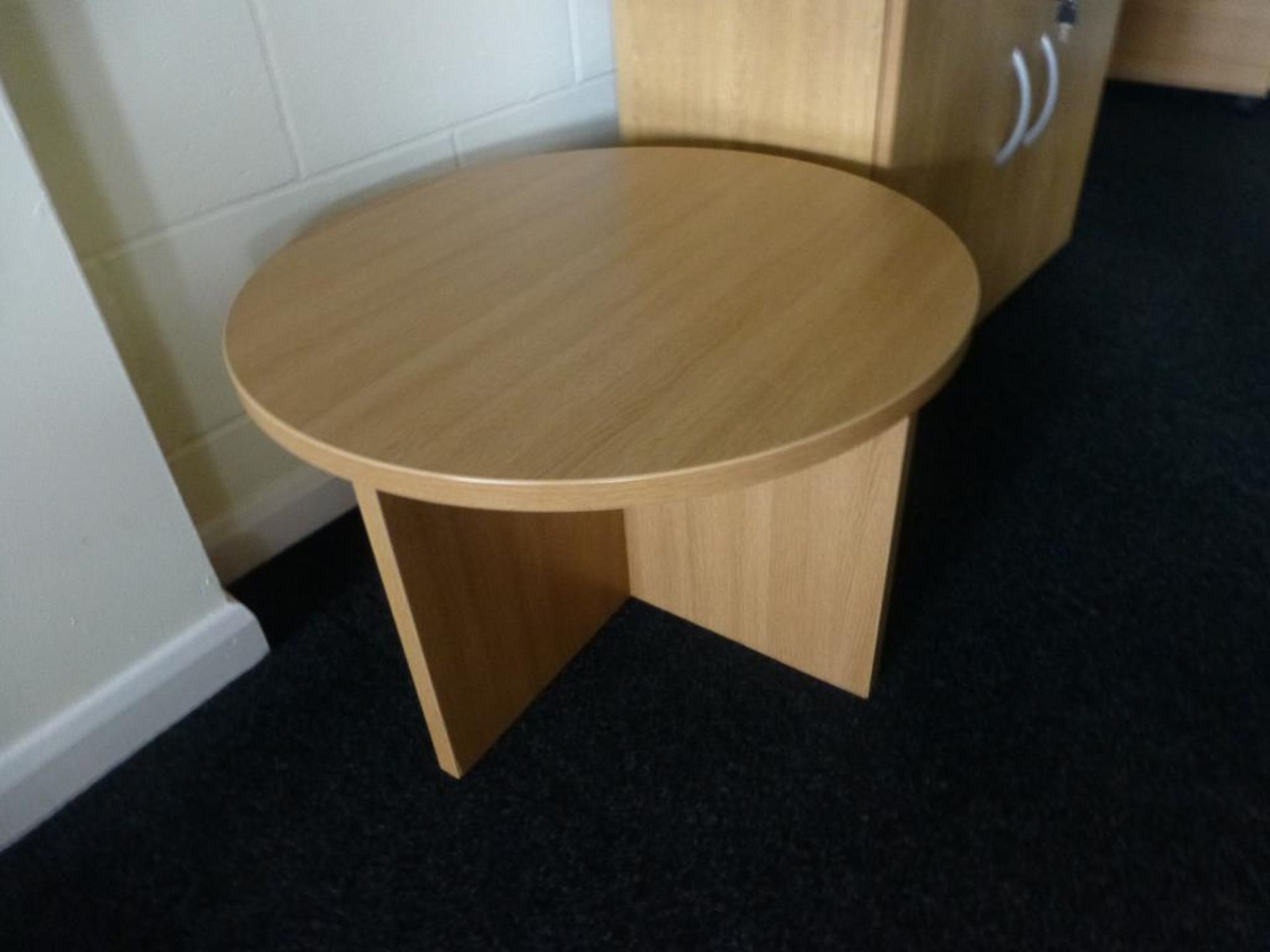 Cherry effect 1200mm x 160mm office table and matching 650mm diameter occasional table - Image 2 of 2