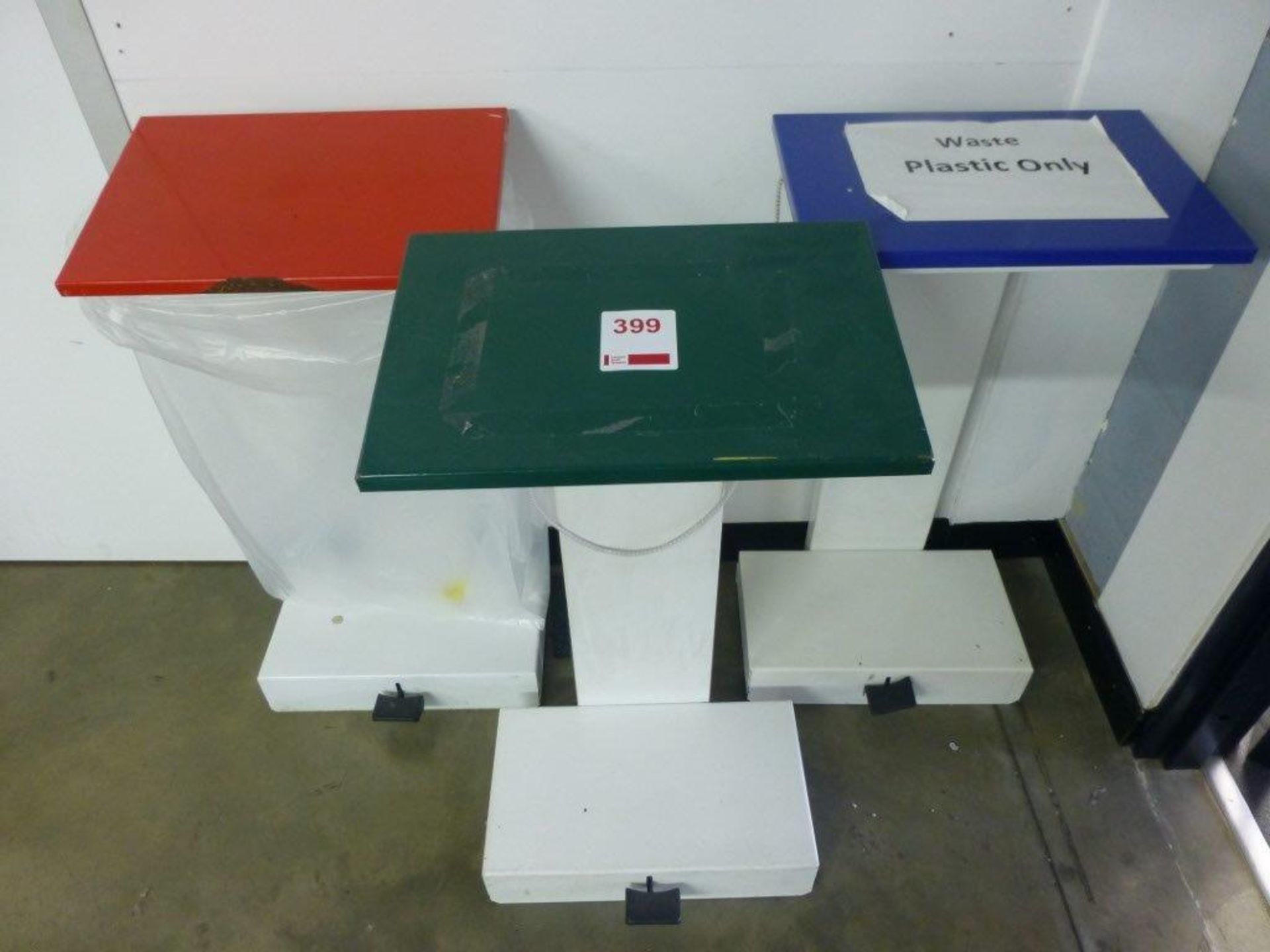 3 waste sack holders with pedal operated lids