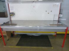 2450mm x 900mm x 900mm stainless steel topped packing table with back panel and illumination