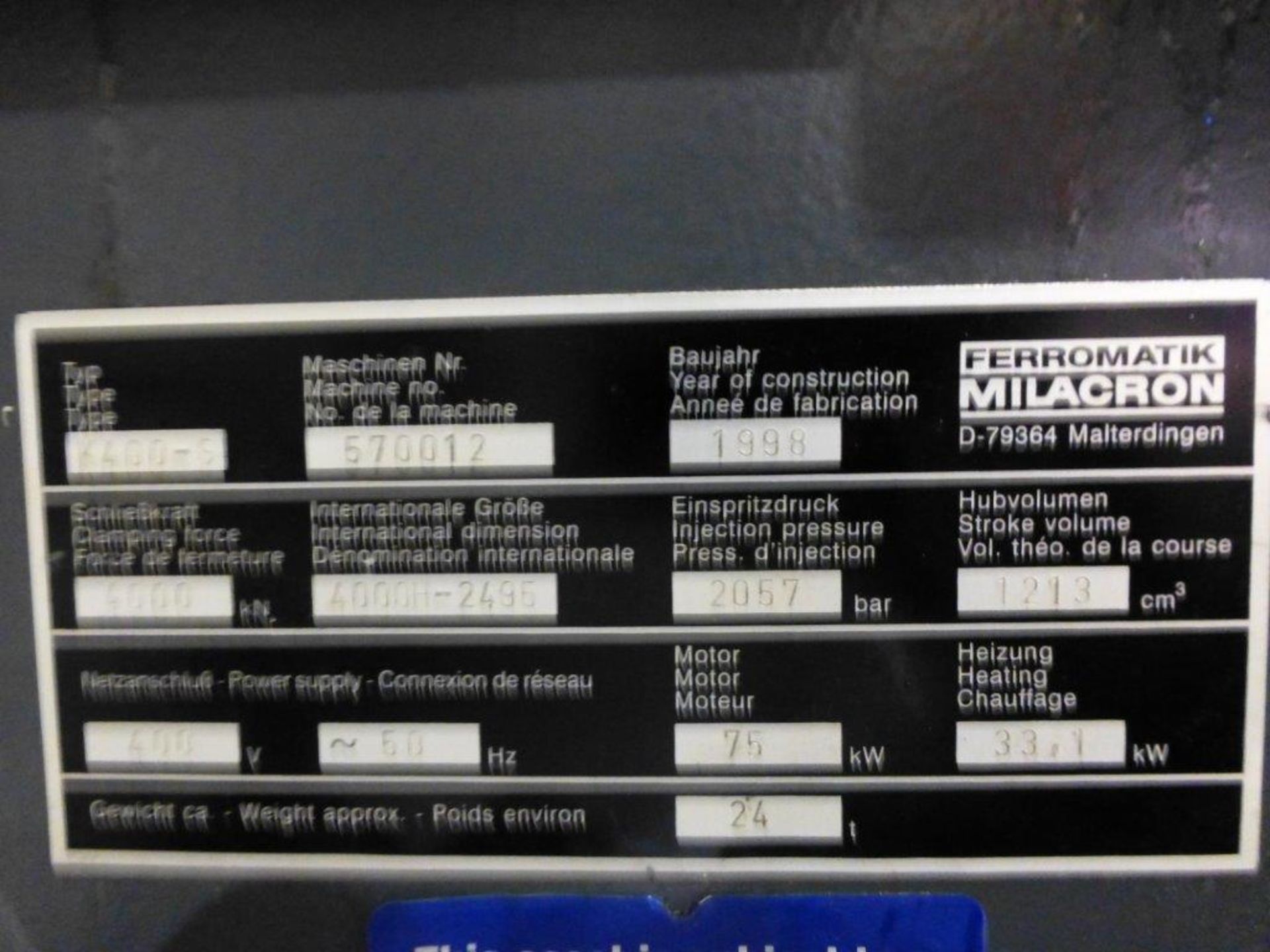 Ferromatik Milacron K 400-S CNC Plastic Injection Moulding Machine Serial No. 570012 (1998) 4000KN - Image 5 of 5