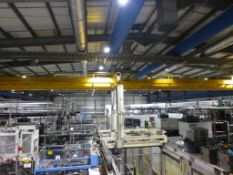 Morris 8 tonne 30.58m span single beam travelling pendant controlled overhead crane with, 50m