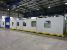 23m x 13m internal freestanding sectional roofless clean room with, integral changing area, Novoferm