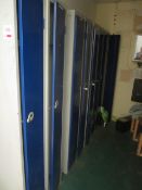 Fourteen single door personnel lockers, wooden slatted bench seat and APC Back UPS