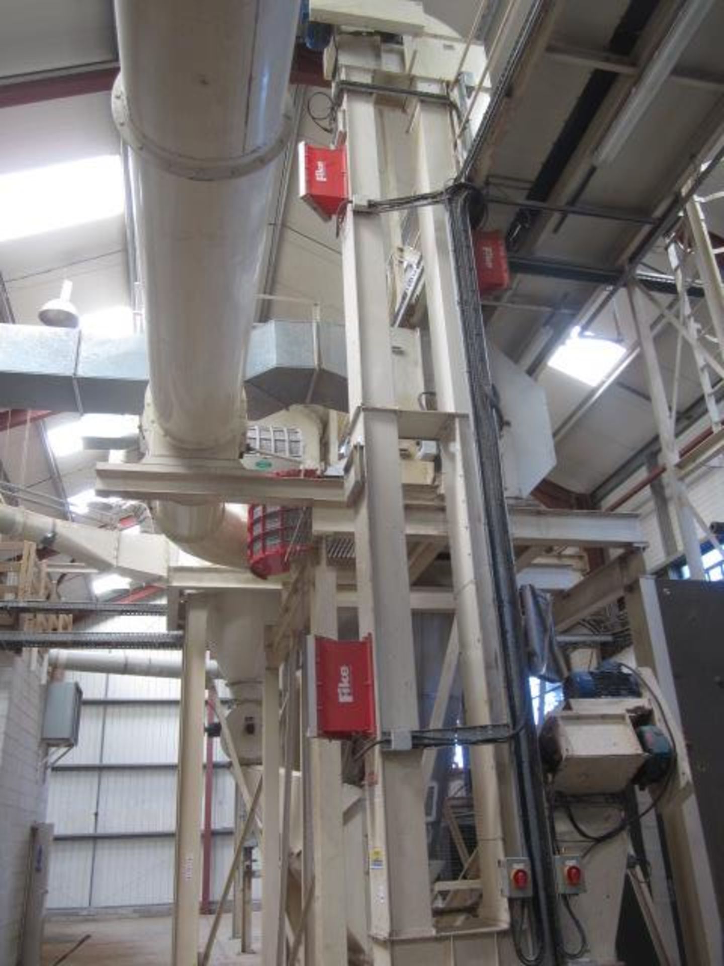 Unnamed bucket elevator, approx. 8m height, with 4 fitted Fike Ele-Quench flameless explosion vents,