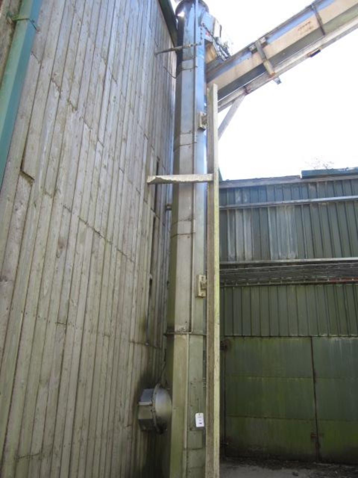 PST vertical auger screw conveyor, model & serial no. too high to read, height approx. 8m x 500mm