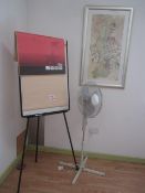 Tripod flipchart and office fan, 2 wall mounted pictures