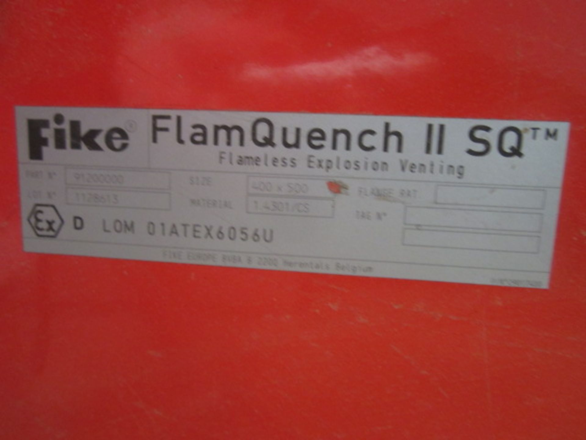 Fike FlamQuench 11 flameless explosion venting, part no: 91200000, lot no: 1128613, size 400 x 500mm - Image 3 of 3