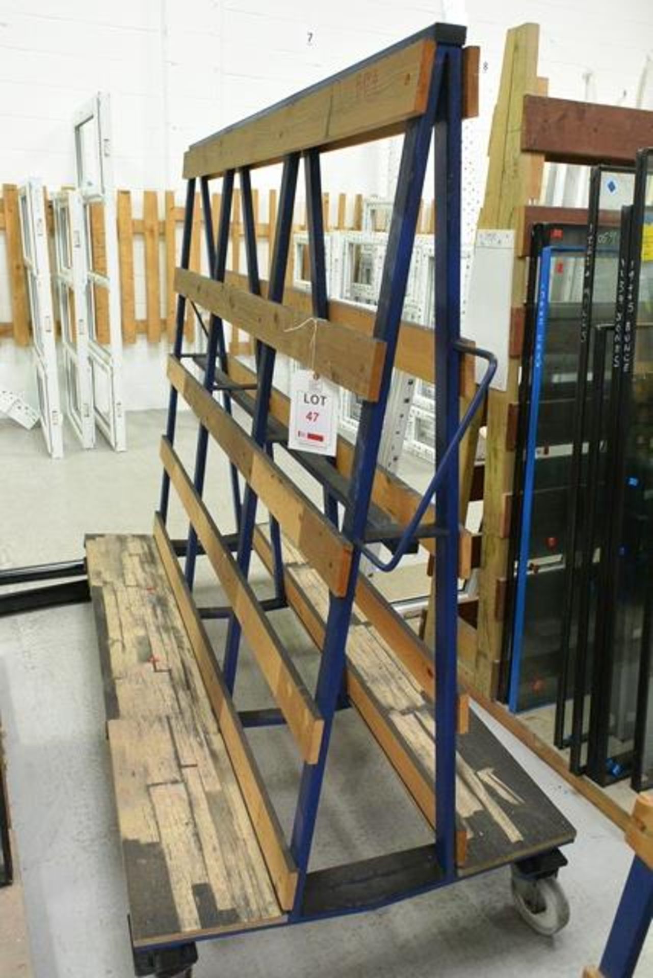 Steel frame, mobile A frame transport trolley, approx 2m in length (please note: This lot is located