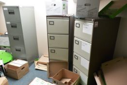 Five various steel filing cabinets (located on mezzanine floor, only 3 in image, excludes all