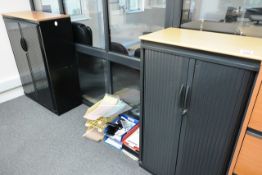 Three black light oak effect twin tamber door storage units (please note: This lot is located at the