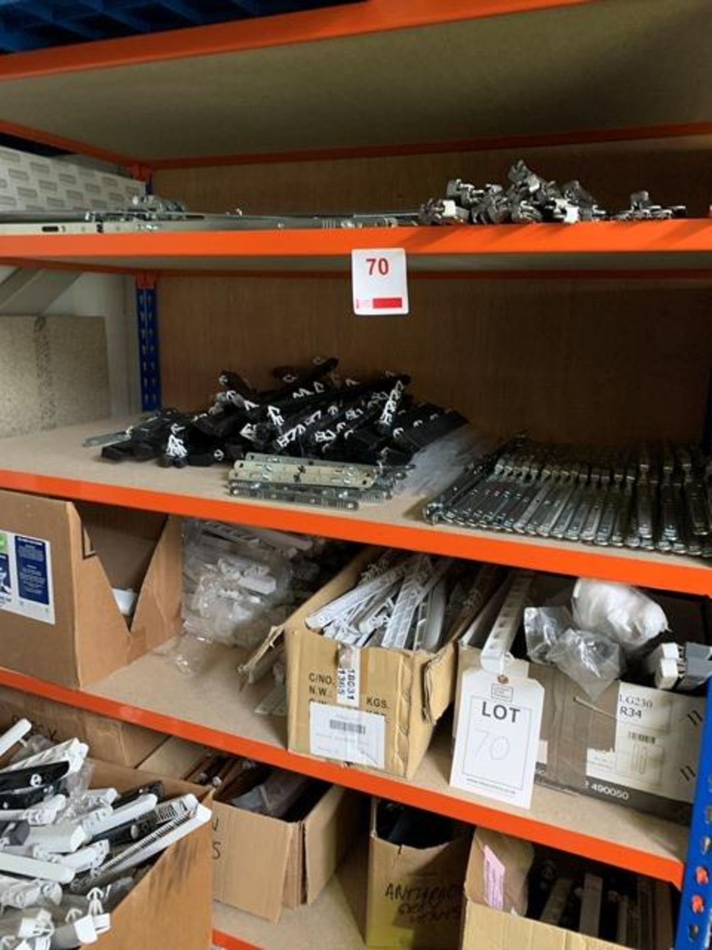 Contents of racking including plastic vents and steel latch units (please note: This lot is