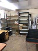 Contents of room including 2 desks, table, chair, 2 x steel racking and a quantity of steel