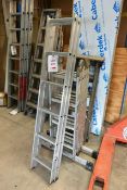 Aluminium collapsible 16 tread ladder and double extension 12 tread ladder (please note: this lot is