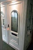 White UPVC door, with double glazed window unit, approx 2115 x 965mm (please note: this lot is