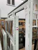 Three white windows (no glass) and one French doors with glass (please note: This lot is located