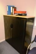 Black light oak effect tamber fronted twin door storage cabinet (please note: This lot is located at