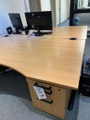 Two beech laminate desks complete with 3-drawer pedestals (please note: This lot is located at the