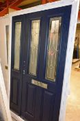 Blue/white UPVC timber effect door, with side panel and double glazed units, approx 2090x1270mm (