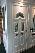 White UPVC door, with double glazed window unit, approx 2115 x 965mm (please note: this lot is