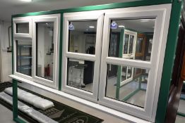 Two white timber effect UPVC double glazed windows, approx 1200 x 1025mm per window, single window