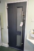 Grey UPVC wood effect door, with double glazed window units, approx 2060 x 870mm (please note: