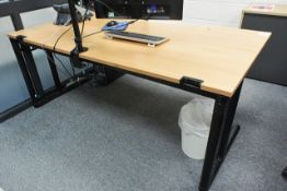 Black steel frame light oak effect desk, with 3 drawer pedestal unit (please note: This lot is